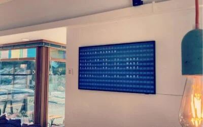 Split-Flap TV digital menu board at 12 Inch Coffee in Saas-Fee, Switzerland