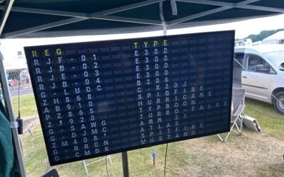 Split-Flap TV live aircraft arrivals board at the Colford Air Show