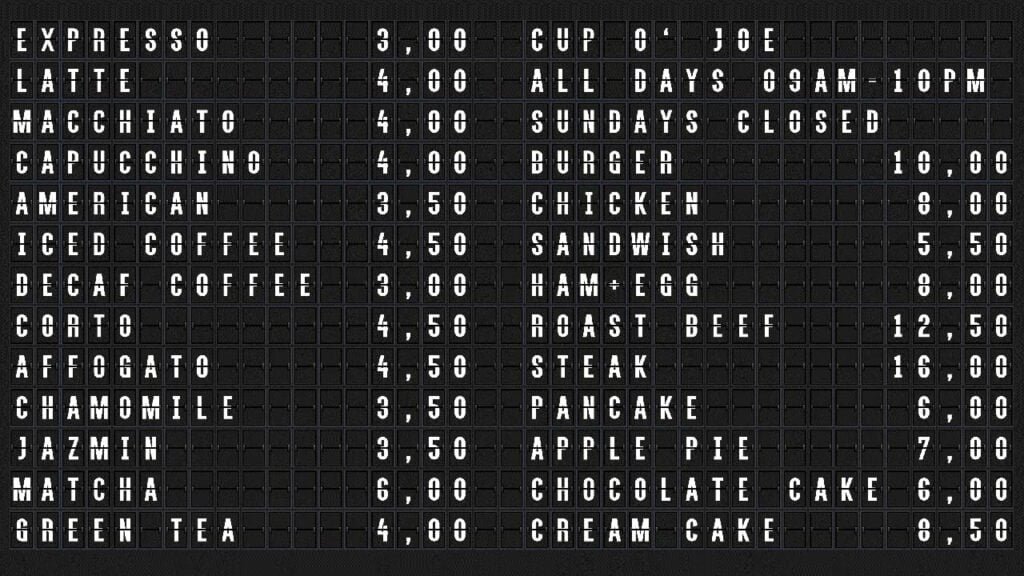 SplitFlapTV 2 columns pricelist