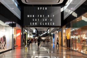 splitflap information screen in shopping mall