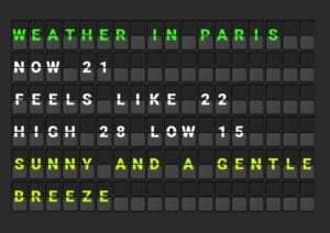 First class split flap TV with real time weather information