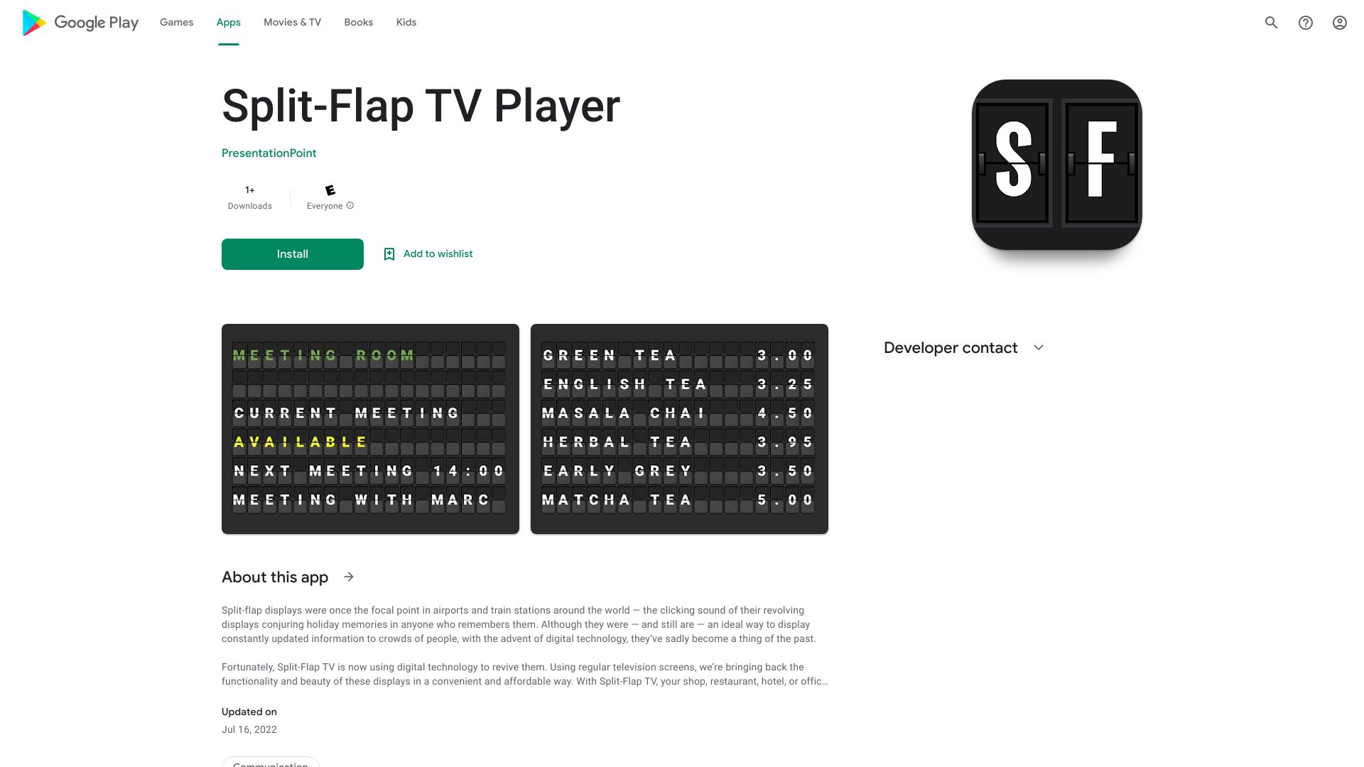 Split-Flap TV Player app on Google Play store