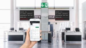 use a phone to update messages on a television in airport style