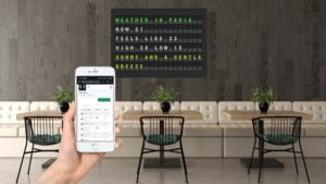 weather information in real time on a splitflap television in your shop or restaurant