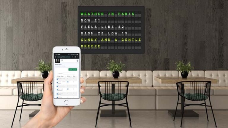 weather information in real-time on a splitflap television in your shop or restaurant