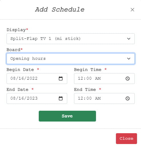 How does Split Flap TV work Scheduling a board for playback