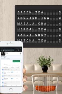 restaurant with pricelist on television in splitflap style