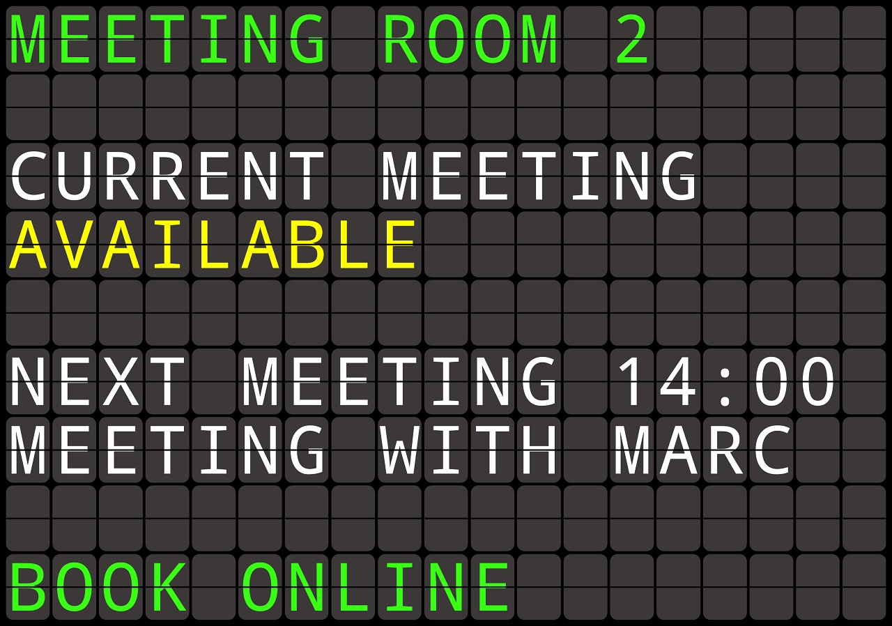 Meeting room info on a Split Flap TV