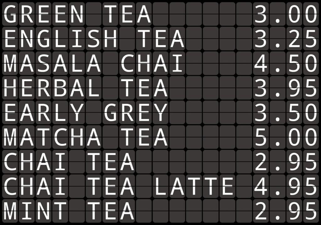 Split-Flap TV pricelist of a shop