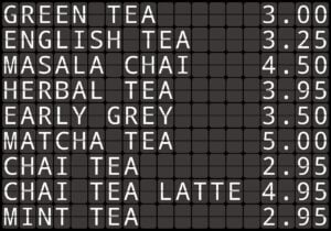 Split Flap TV pricelist of a shop