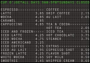 Split Flap TV with large menu board info