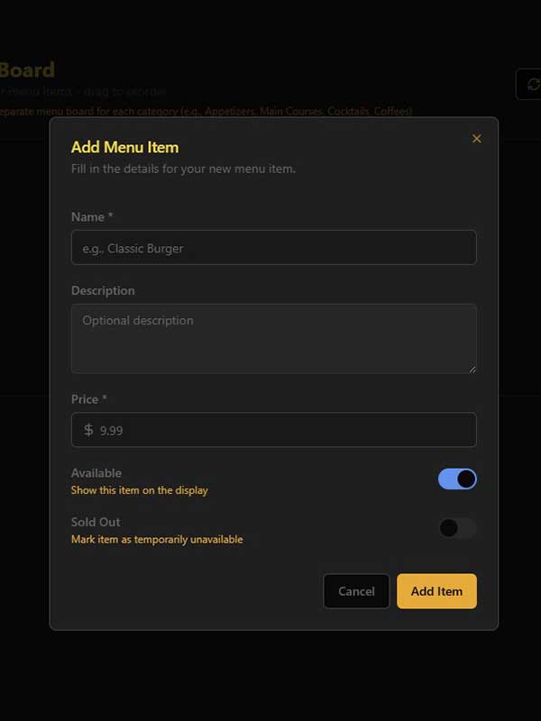 Add an item to the menu board