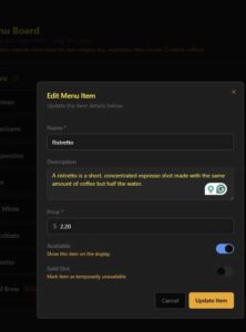 Digital Signage app for menu boards