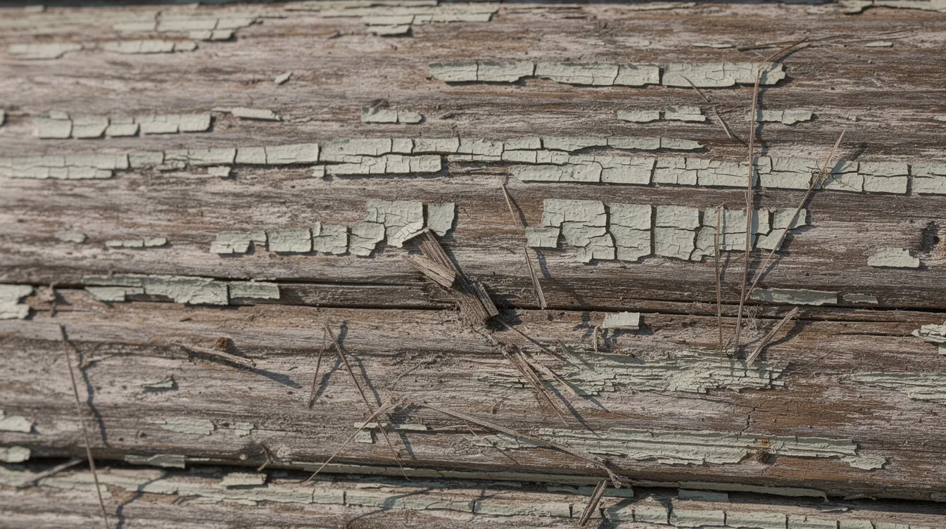 The image features a close-up view of a weathered wooden texture, showcasing natural aging and a rich patina, reminiscent of a vintage menu board. The intricate details highlight the faded paint and rustic charm, evoking a sense of history and character.